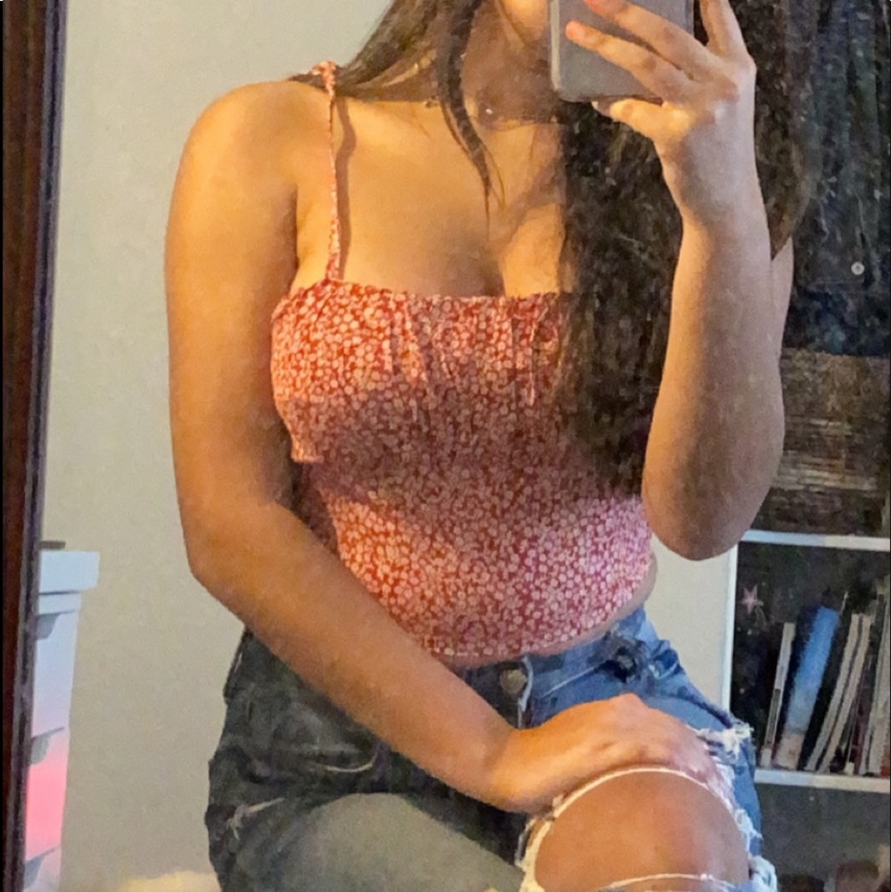 Red & white floral Tank top